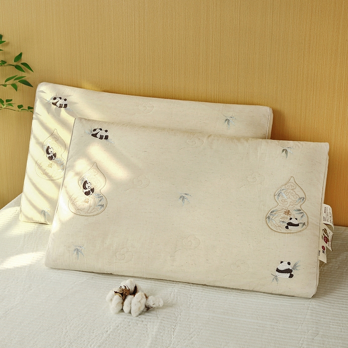 91家纺网 家纺一手货源 找家纺 （总）仁宇枕业 2025新款新品棉麻款熊猫葫芦护颈枕头枕芯