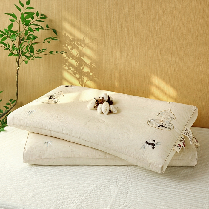 91家纺网 家纺一手货源 找家纺 （总）仁宇枕业 2025新款新品棉麻款熊猫葫芦护颈枕头枕芯