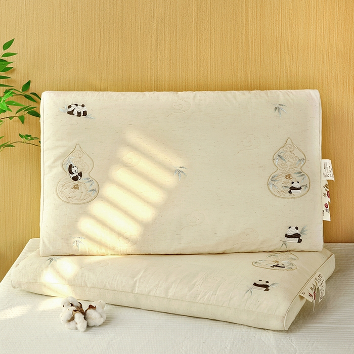 91家纺网 家纺一手货源 找家纺 （总）仁宇枕业 2025新款新品棉麻款熊猫葫芦护颈枕头枕芯