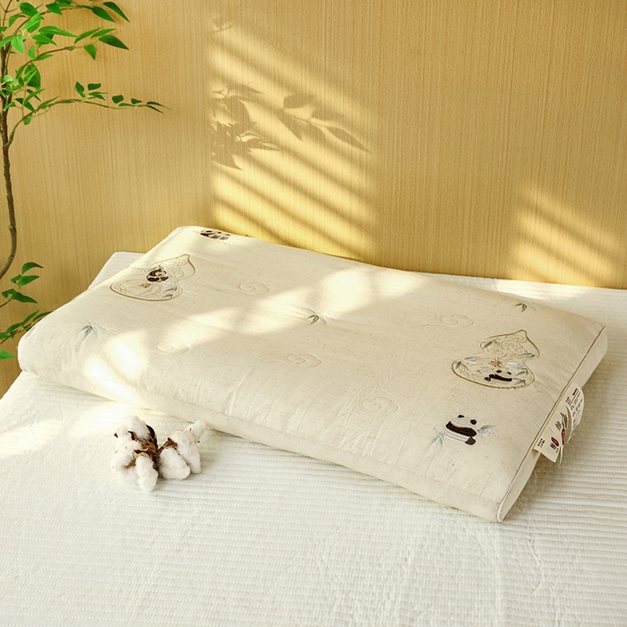 91家纺网 家纺一手货源 找家纺 （总）仁宇枕业 2025新款新品棉麻款熊猫葫芦护颈枕头枕芯