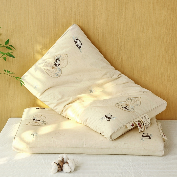 91家纺网 家纺一手货源 找家纺 （总）仁宇枕业 2025新款新品棉麻款熊猫葫芦护颈枕头枕芯