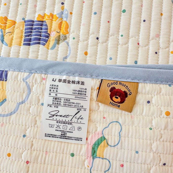 91家纺网 家纺一手货源 找家纺 2026新款13070单面全棉绗缝床盖三件套 彩虹木马