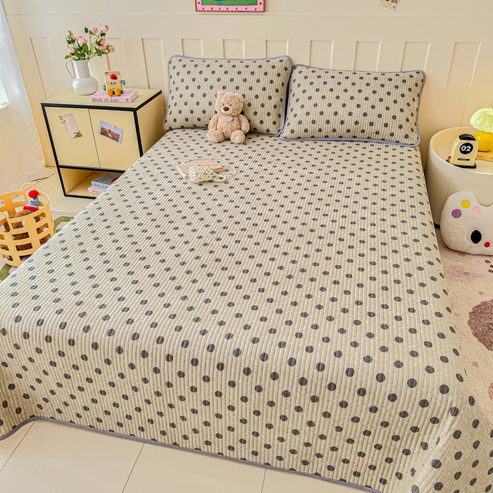 2026新款13070单面全棉绗缝床盖三件套 灰调波点