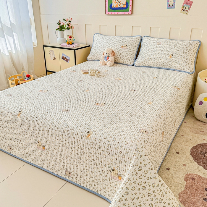 91家纺网 家纺一手货源 找家纺 2026新款13070单面全棉绗缝床盖三件套 莓果喵喵