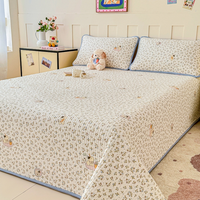 91家纺网 家纺一手货源 找家纺 2026新款13070单面全棉绗缝床盖三件套 莓果喵喵