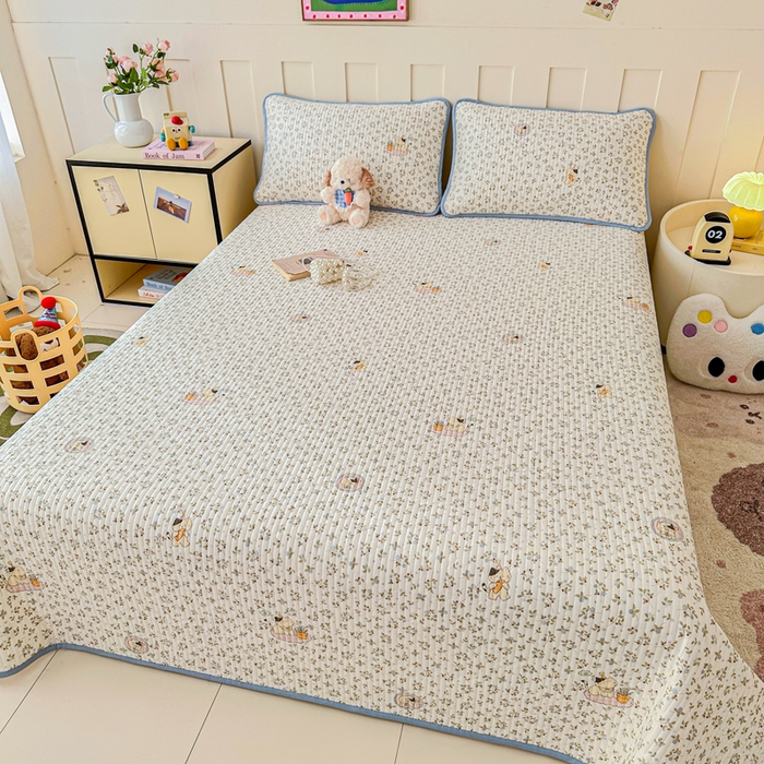 2026新款13070单面全棉绗缝床盖三件套 莓果喵喵