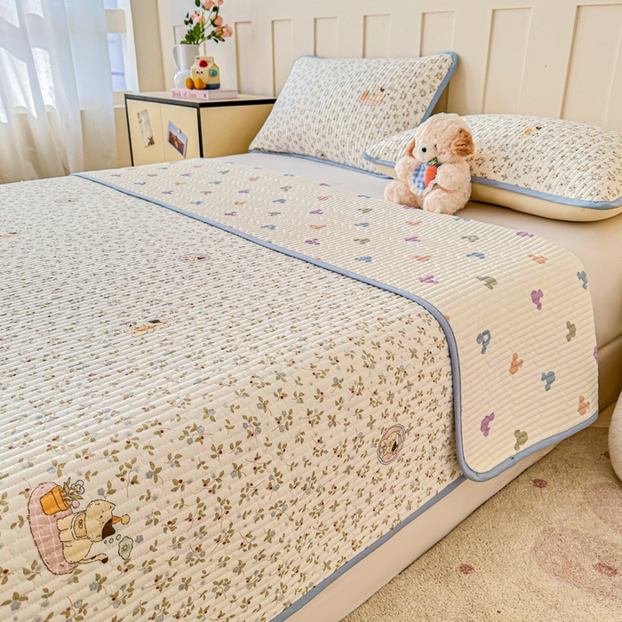 91家纺网 家纺一手货源 找家纺 2026新款13070单面全棉绗缝床盖三件套 莓果喵喵