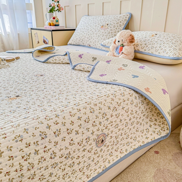 91家纺网 家纺一手货源 找家纺 2026新款13070单面全棉绗缝床盖三件套 莓果喵喵