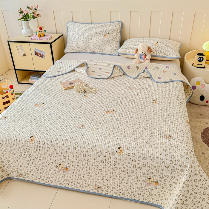 91家纺网 家纺一手货源 找家纺 2026新款13070单面全棉绗缝床盖三件套 莓果喵喵