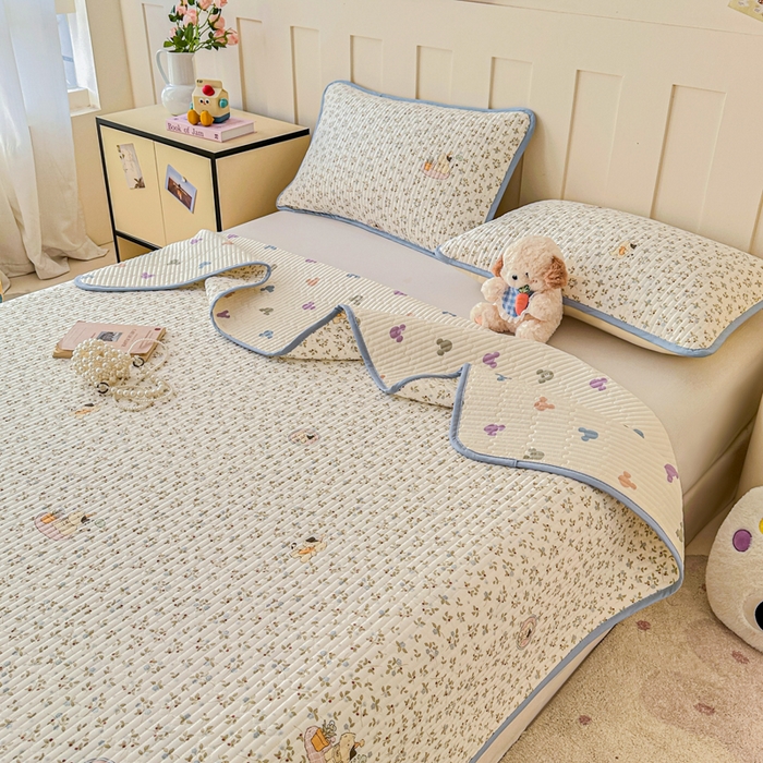 91家纺网 家纺一手货源 找家纺 2026新款13070单面全棉绗缝床盖三件套 莓果喵喵