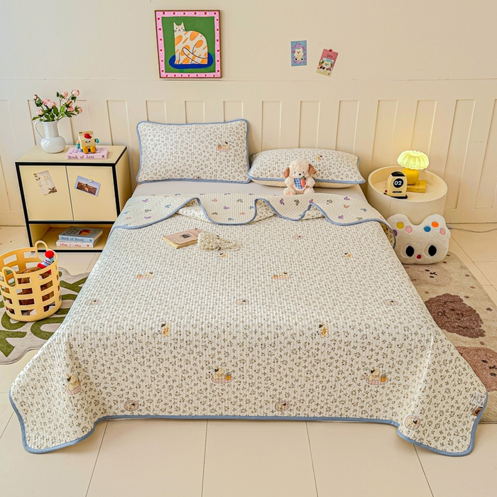 91家纺网 家纺一手货源 找家纺 2026新款13070单面全棉绗缝床盖三件套 莓果喵喵