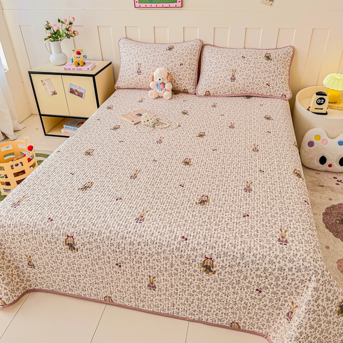 2026新款13070单面全棉绗缝床盖三件套 帕丁顿兔兔