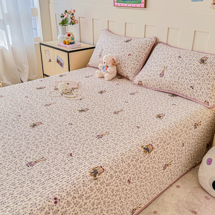 91家纺网 家纺一手货源 找家纺 2026新款13070单面全棉绗缝床盖三件套 帕丁顿兔兔