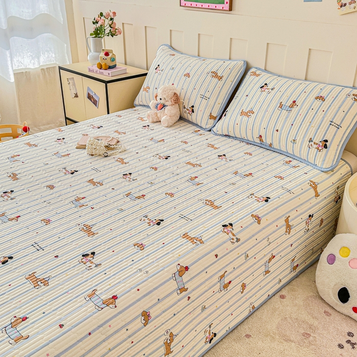 91家纺网 家纺一手货源 找家纺 2026新款13070单面全棉绗缝床盖三件套 糖纸童年