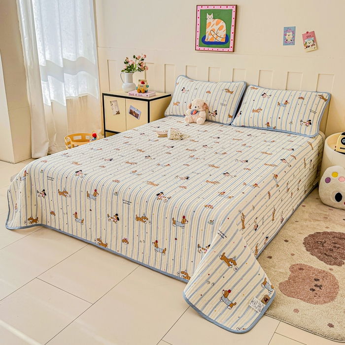 91家纺网 家纺一手货源 找家纺 2026新款13070单面全棉绗缝床盖三件套 糖纸童年