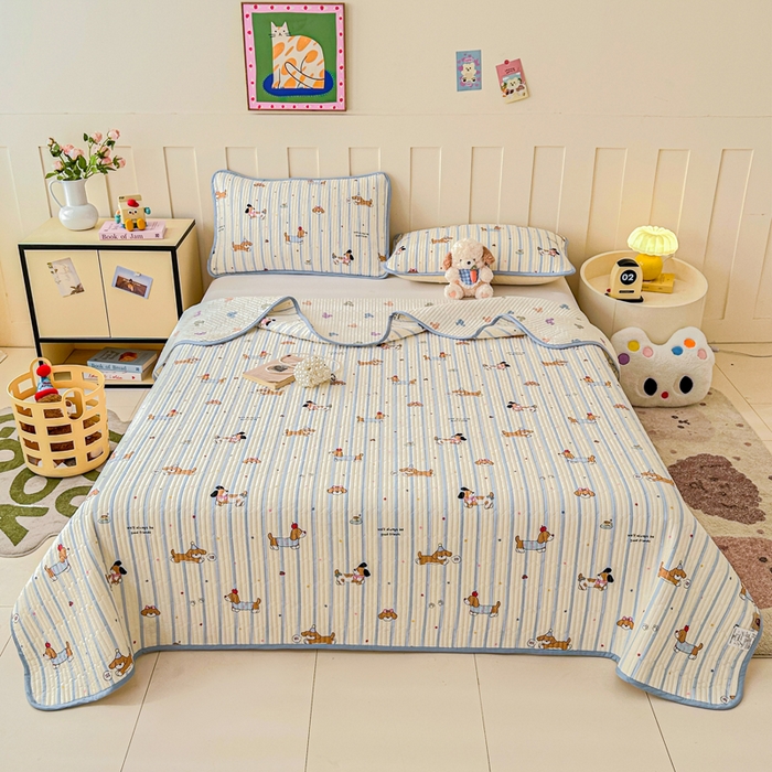 91家纺网 家纺一手货源 找家纺 2026新款13070单面全棉绗缝床盖三件套 糖纸童年