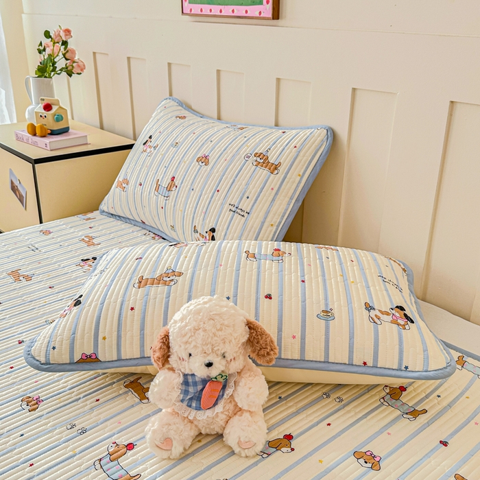 91家纺网 家纺一手货源 找家纺 2026新款13070单面全棉绗缝床盖三件套 糖纸童年