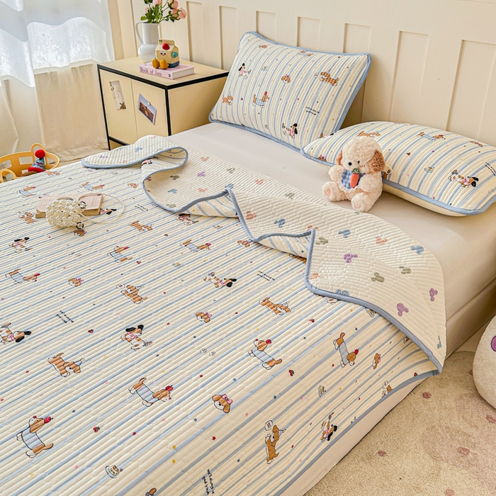 91家纺网 家纺一手货源 找家纺 2026新款13070单面全棉绗缝床盖三件套 糖纸童年