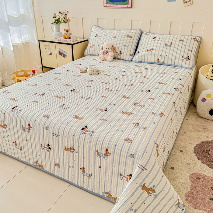 91家纺网 家纺一手货源 找家纺 2026新款13070单面全棉绗缝床盖三件套 糖纸童年