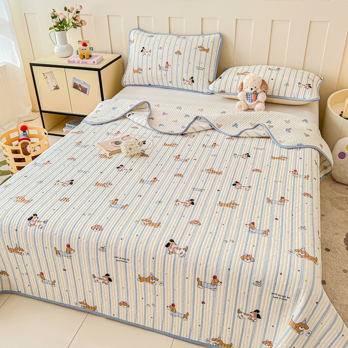 91家纺网 家纺一手货源 找家纺 2026新款13070单面全棉绗缝床盖三件套 糖纸童年