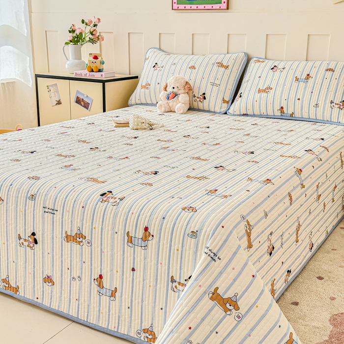 91家纺网 家纺一手货源 找家纺 2026新款13070单面全棉绗缝床盖三件套 糖纸童年