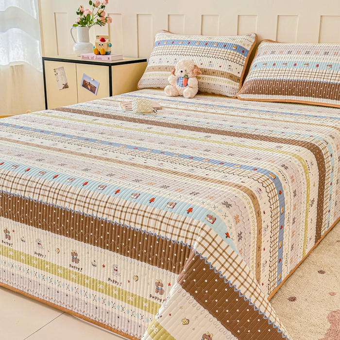 91家纺网 家纺一手货源 找家纺 2026新款13070单面全棉绗缝床盖三件套 童年小事