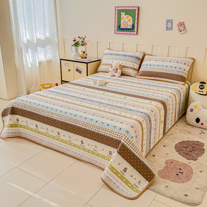 91家纺网 家纺一手货源 找家纺 2026新款13070单面全棉绗缝床盖三件套 童年小事