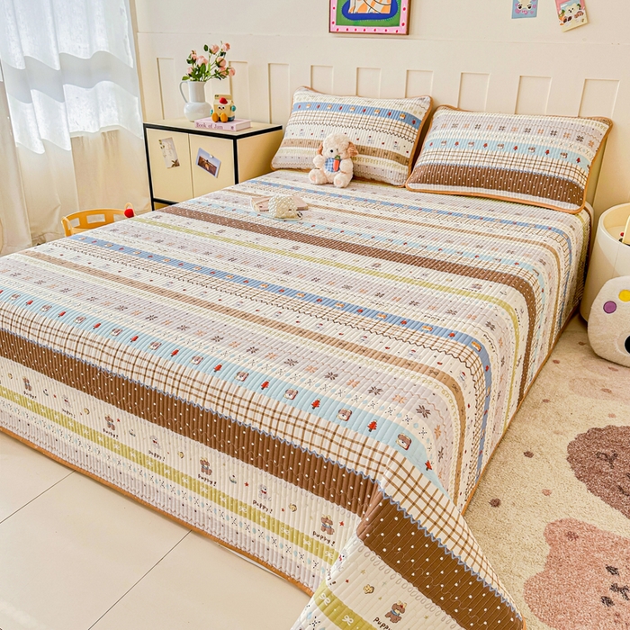 91家纺网 家纺一手货源 找家纺 2026新款13070单面全棉绗缝床盖三件套 童年小事