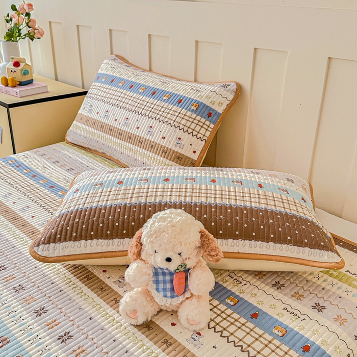 91家纺网 家纺一手货源 找家纺 2026新款13070单面全棉绗缝床盖三件套 童年小事