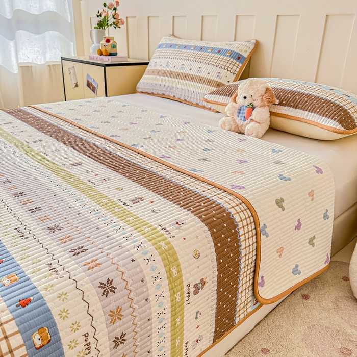 91家纺网 家纺一手货源 找家纺 2026新款13070单面全棉绗缝床盖三件套 童年小事