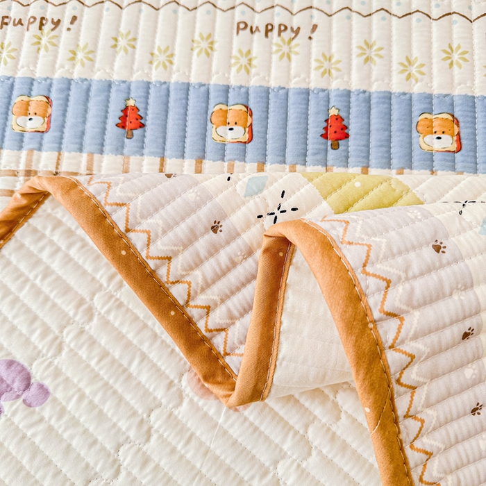 91家纺网 家纺一手货源 找家纺 2026新款13070单面全棉绗缝床盖三件套 童年小事