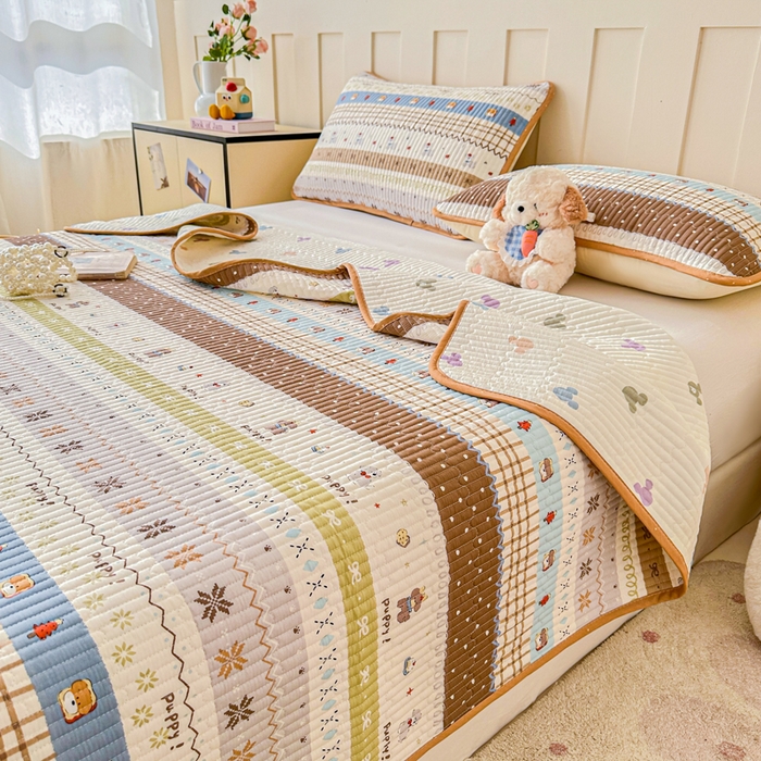 91家纺网 家纺一手货源 找家纺 2026新款13070单面全棉绗缝床盖三件套 童年小事