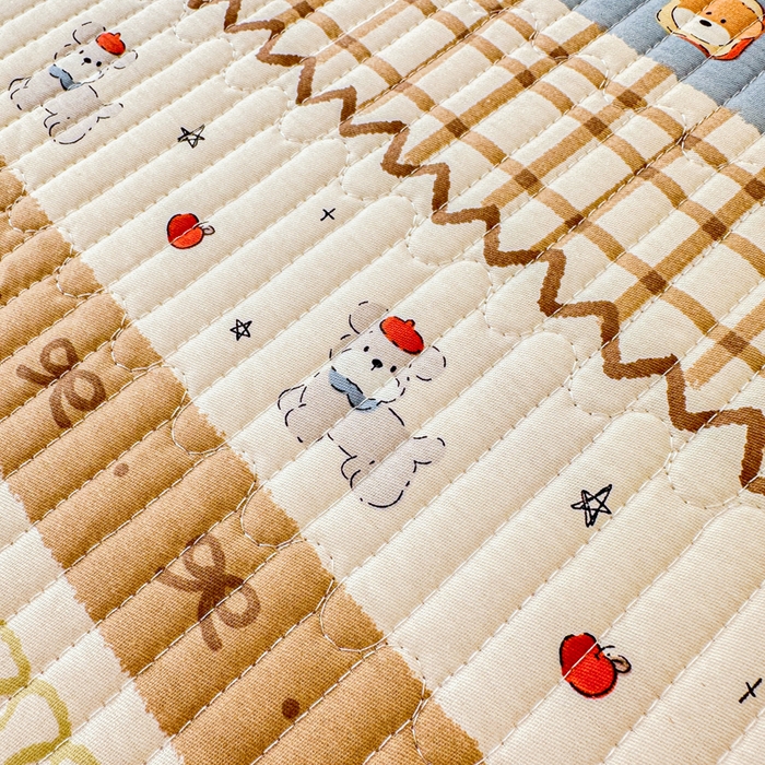 91家纺网 家纺一手货源 找家纺 2026新款13070单面全棉绗缝床盖三件套 童年小事