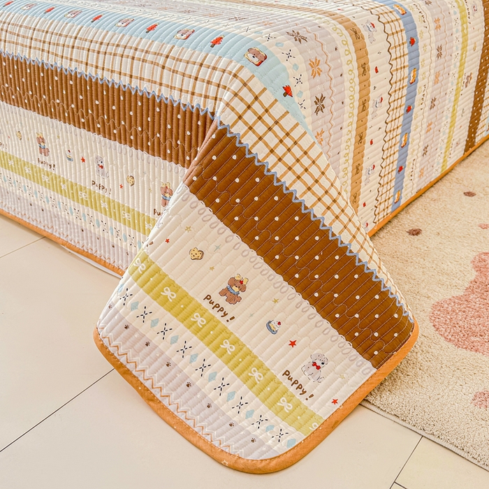 91家纺网 家纺一手货源 找家纺 2026新款13070单面全棉绗缝床盖三件套 童年小事