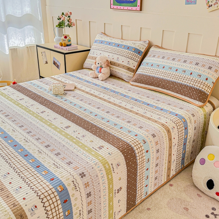 91家纺网 家纺一手货源 找家纺 2026新款13070单面全棉绗缝床盖三件套 童年小事