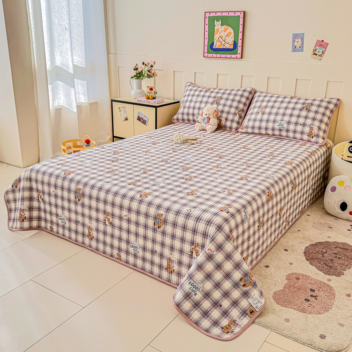 91家纺网 家纺一手货源 找家纺 2026新款13070单面全棉绗缝床盖三件套 星点漫语-咖