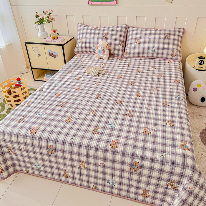 2026新款13070单面全棉绗缝床盖三件套 星点漫语-咖