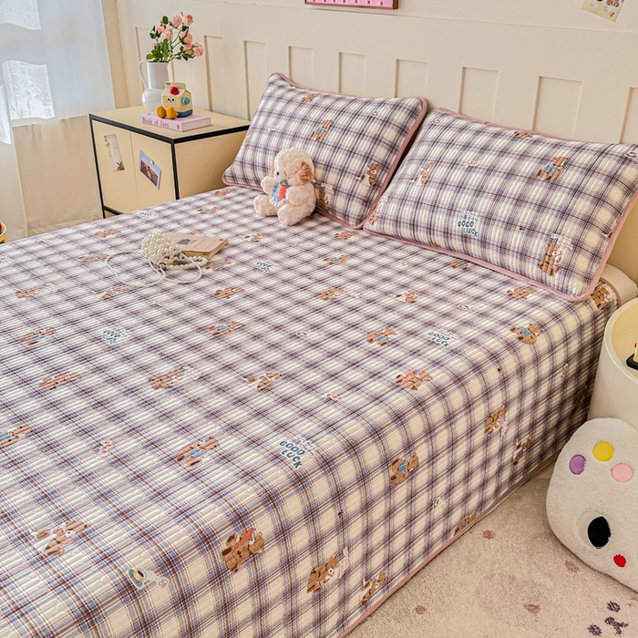 91家纺网 家纺一手货源 找家纺 2026新款13070单面全棉绗缝床盖三件套 星点漫语-咖