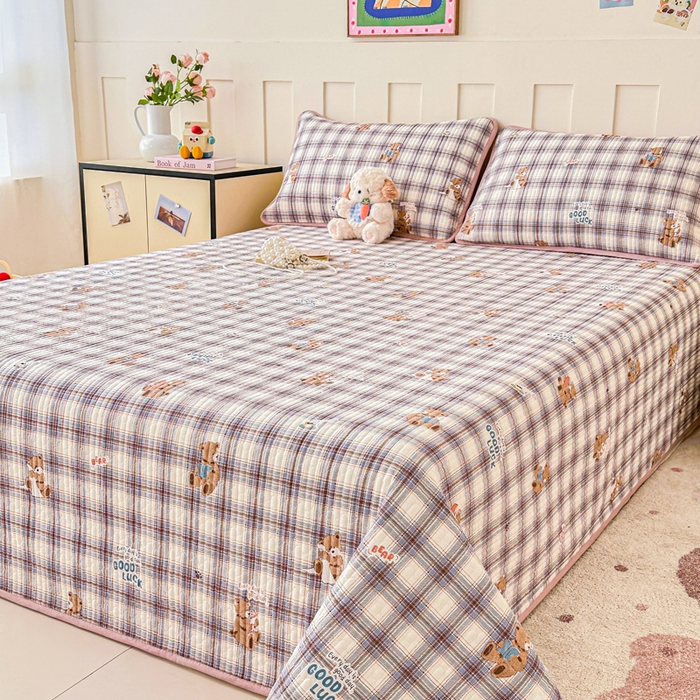 91家纺网 家纺一手货源 找家纺 2026新款13070单面全棉绗缝床盖三件套 星点漫语-咖