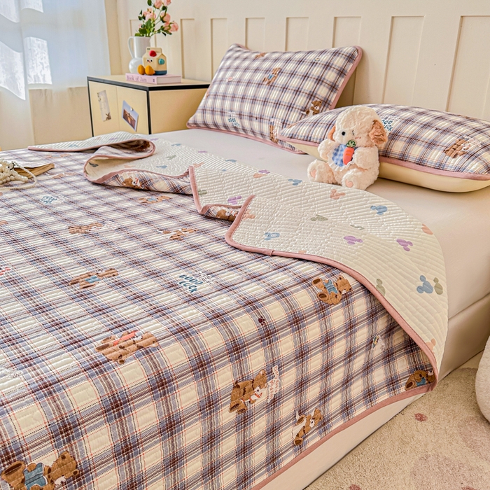 91家纺网 家纺一手货源 找家纺 2026新款13070单面全棉绗缝床盖三件套 星点漫语-咖