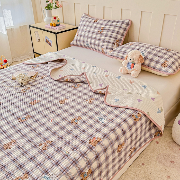 91家纺网 家纺一手货源 找家纺 2026新款13070单面全棉绗缝床盖三件套 星点漫语-咖