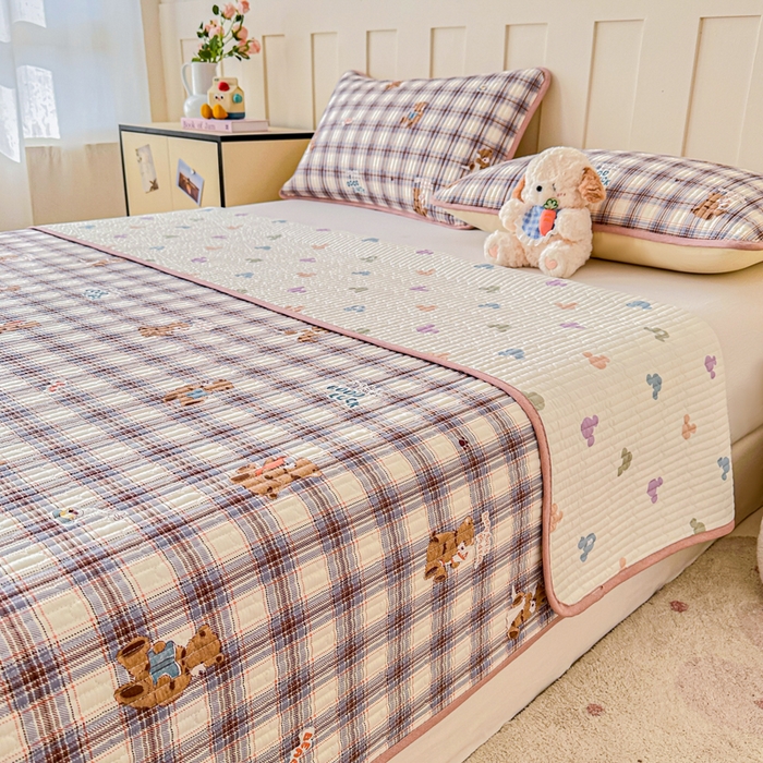 91家纺网 家纺一手货源 找家纺 2026新款13070单面全棉绗缝床盖三件套 星点漫语-咖