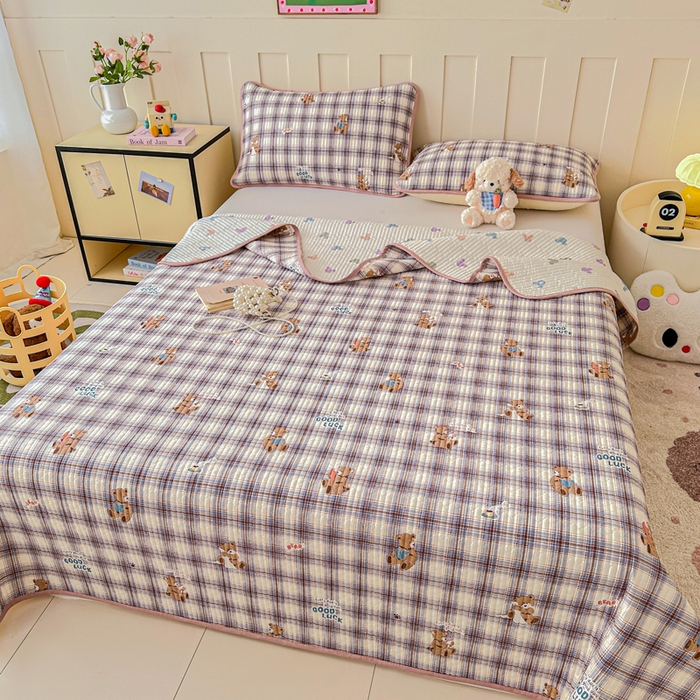 91家纺网 家纺一手货源 找家纺 2026新款13070单面全棉绗缝床盖三件套 星点漫语-咖