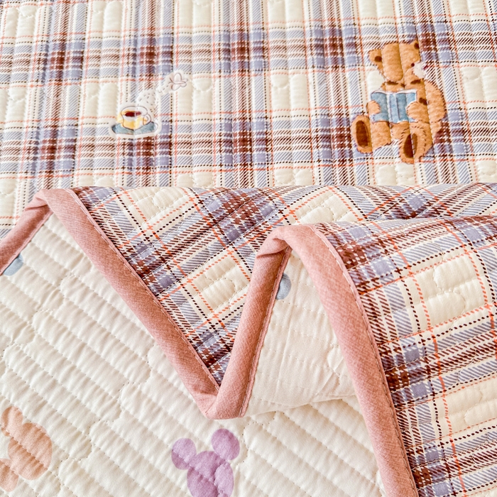 91家纺网 家纺一手货源 找家纺 2026新款13070单面全棉绗缝床盖三件套 星点漫语-咖