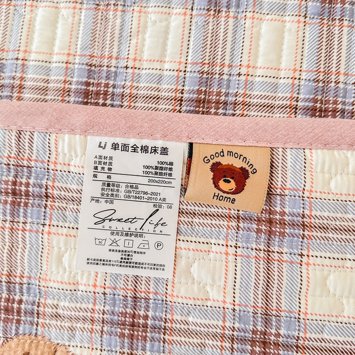 91家纺网 家纺一手货源 找家纺 2026新款13070单面全棉绗缝床盖三件套 星点漫语-咖