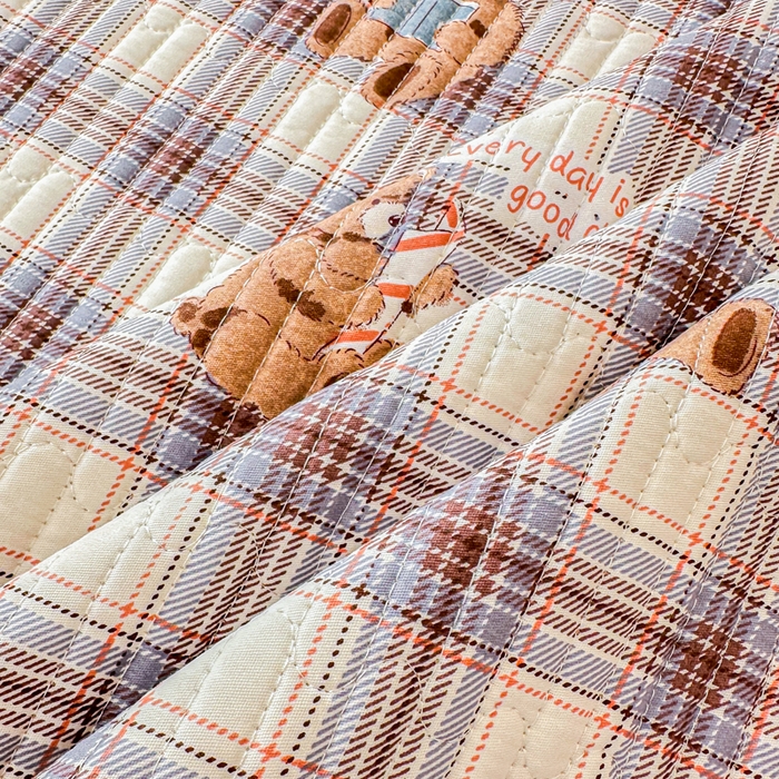 91家纺网 家纺一手货源 找家纺 2026新款13070单面全棉绗缝床盖三件套 星点漫语-咖