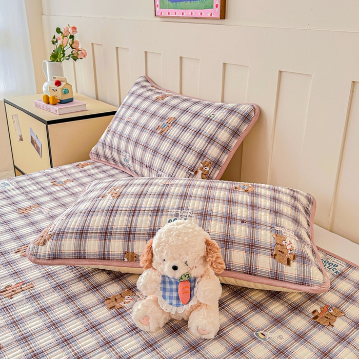 91家纺网 家纺一手货源 找家纺 2026新款13070单面全棉绗缝床盖三件套 星点漫语-咖