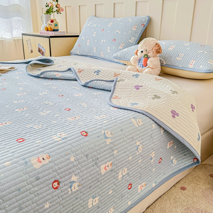 91家纺网 家纺一手货源 找家纺 2026新款13070单面全棉绗缝床盖三件套 星愿汪汪-蓝