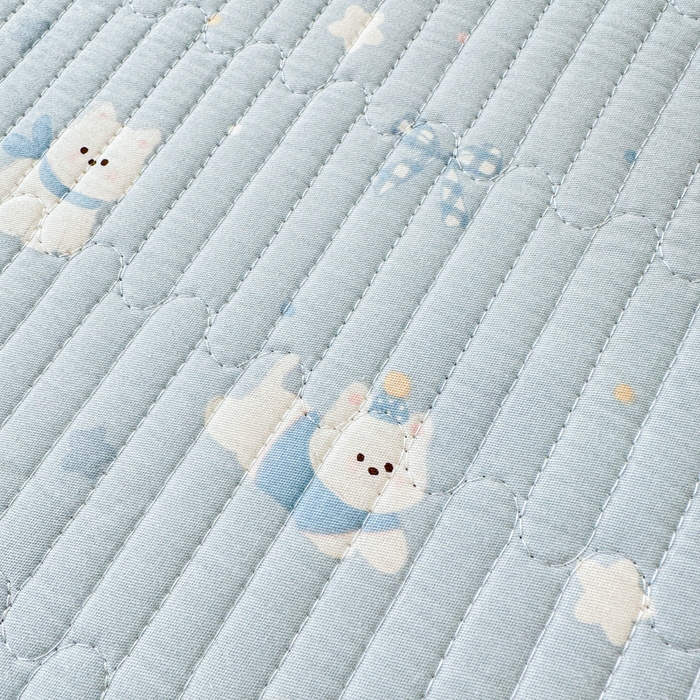 91家纺网 家纺一手货源 找家纺 2026新款13070单面全棉绗缝床盖三件套 星愿汪汪-蓝