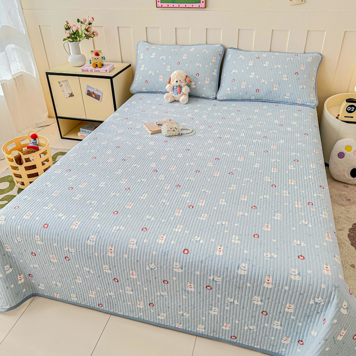 2026新款13070单面全棉绗缝床盖三件套 星愿汪汪-蓝